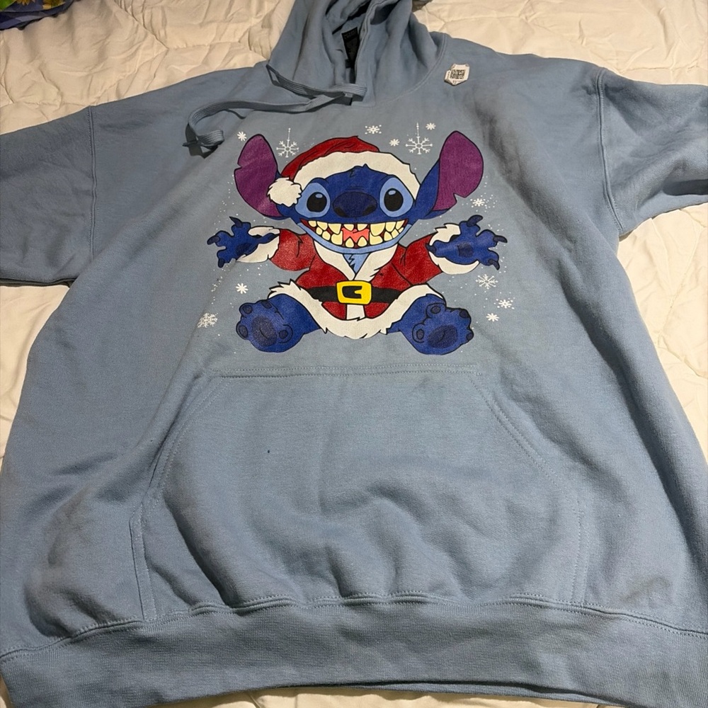 Unisex Disney Lilo & Stich Christmas Fleece Blue Hoodie Large